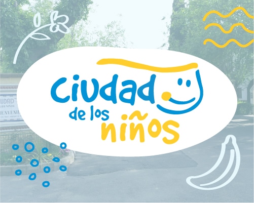 Logo de Ciudad de los niños con fondo de jardín